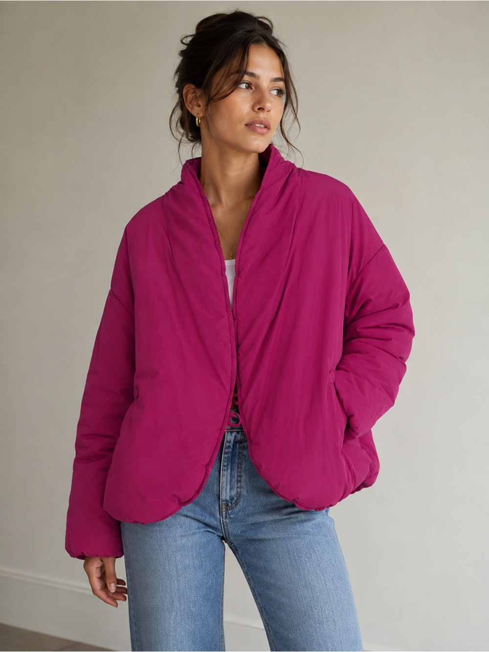 Anthropologie Magenta Quilted Puffer Jacket